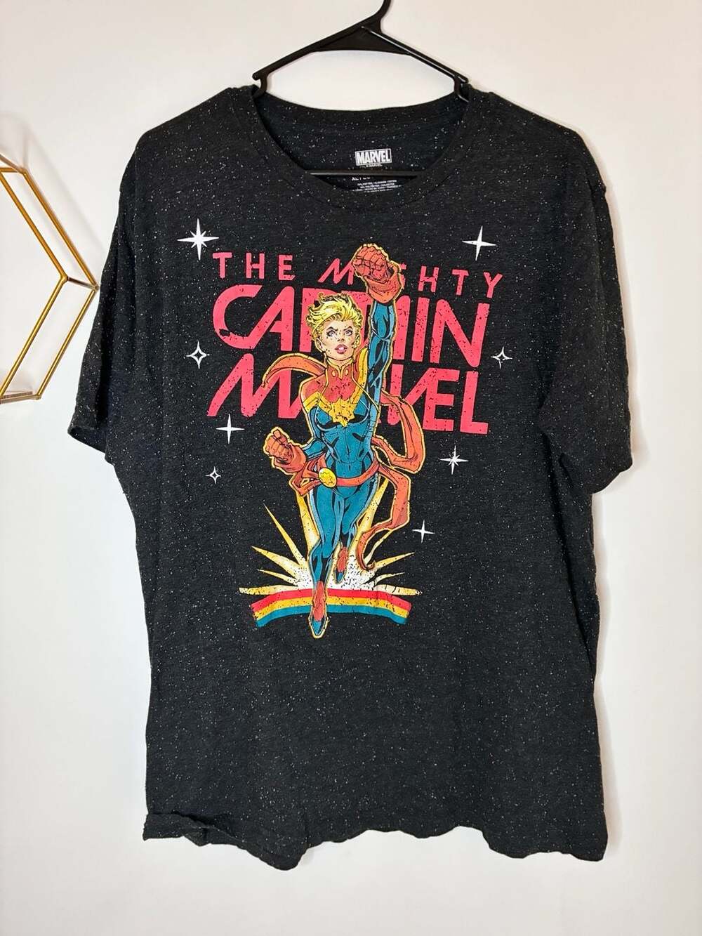 Marvel The Mighty Captain Marvel Speckled Black Graphic T-Shirt XL